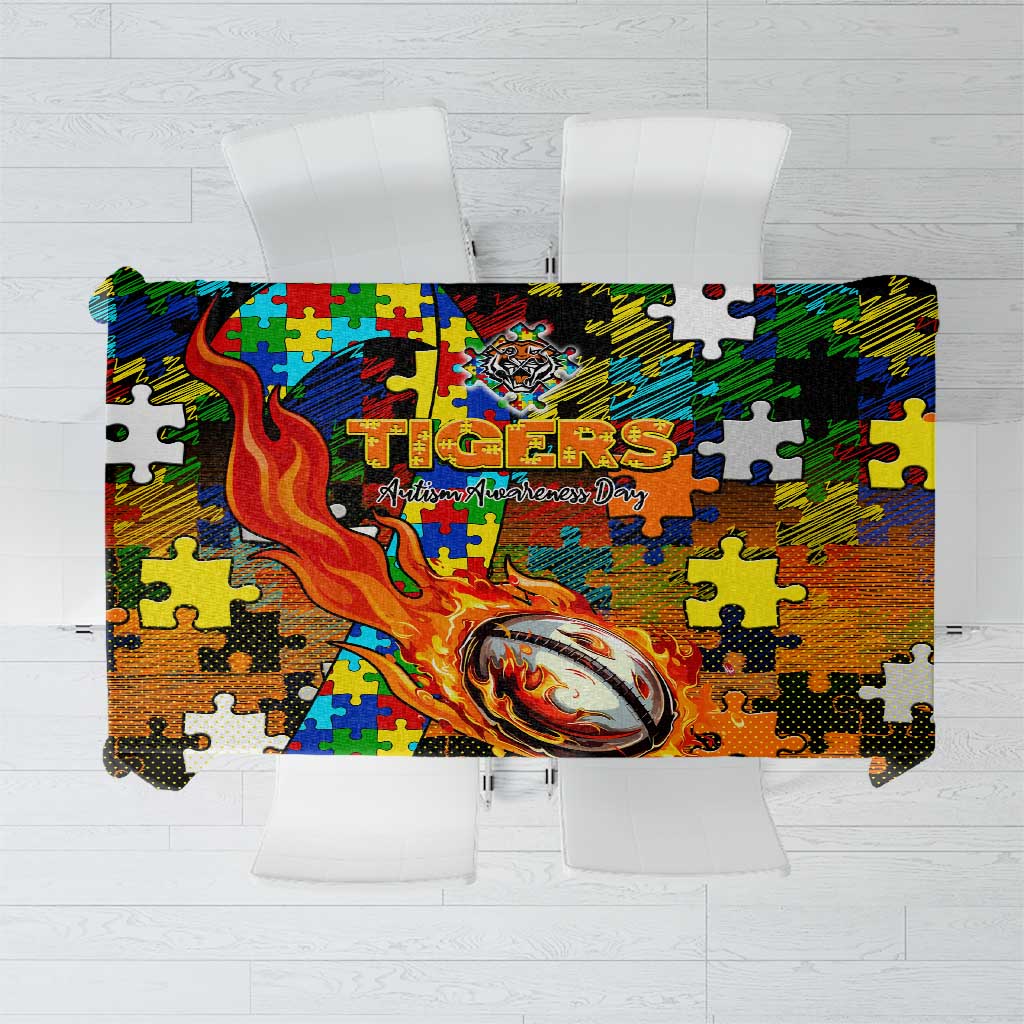 Tigers Autism Awareness Tablecloth Puzzle Flames Rugby Ball