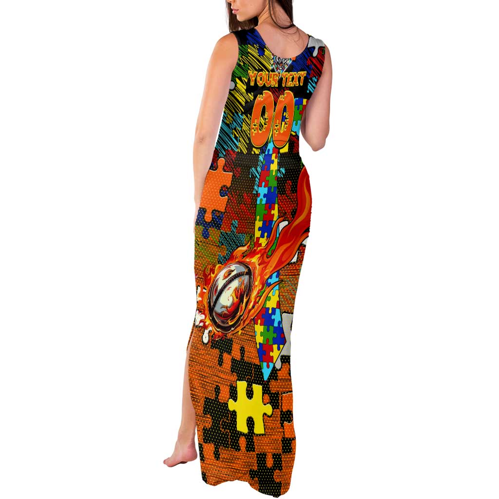 Tigers Autism Awareness Tank Maxi Dress Puzzle Flames Rugby Ball