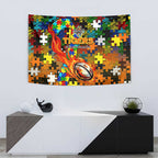 Tigers Autism Awareness Tapestry Puzzle Flames Rugby Ball