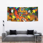 Tigers Autism Awareness Tapestry Puzzle Flames Rugby Ball