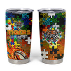 Tigers Autism Awareness Tumbler Cup Puzzle Flames Rugby Ball