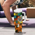 Tigers Autism Awareness Tumbler With Handle Puzzle Flames Rugby Ball