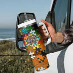 Tigers Autism Awareness Tumbler With Handle Puzzle Flames Rugby Ball