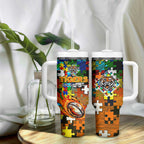 Tigers Autism Awareness Tumbler With Handle Puzzle Flames Rugby Ball