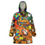 Tigers Autism Awareness Wearable Blanket Hoodie Puzzle Flames Rugby Ball