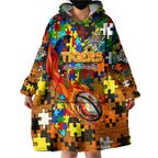 Tigers Autism Awareness Wearable Blanket Hoodie Puzzle Flames Rugby Ball