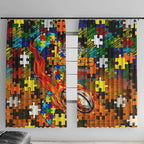 Tigers Autism Awareness Window Curtain Puzzle Flames Rugby Ball
