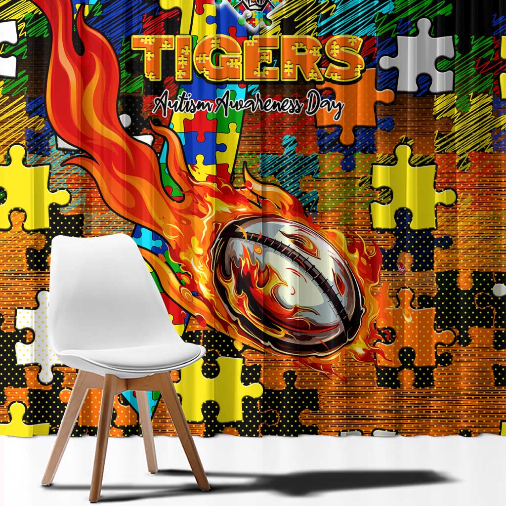 Tigers Autism Awareness Window Curtain Puzzle Flames Rugby Ball
