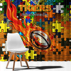 Tigers Autism Awareness Window Curtain Puzzle Flames Rugby Ball