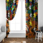 Tigers Autism Awareness Window Curtain Puzzle Flames Rugby Ball