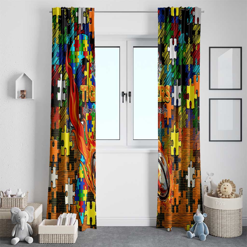 Tigers Autism Awareness Window Curtain Puzzle Flames Rugby Ball