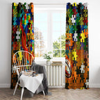 Tigers Autism Awareness Window Curtain Puzzle Flames Rugby Ball