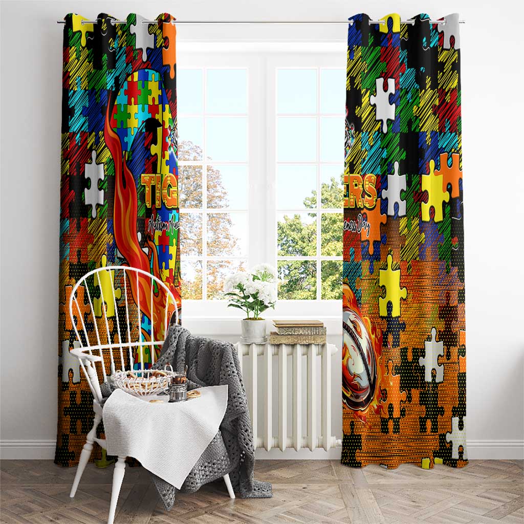 Tigers Autism Awareness Window Curtain Puzzle Flames Rugby Ball