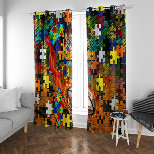 Tigers Autism Awareness Window Curtain Puzzle Flames Rugby Ball