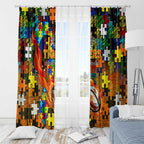 Tigers Autism Awareness Window Curtain Puzzle Flames Rugby Ball