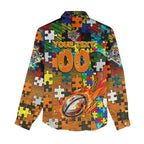 Tigers Autism Awareness Women Casual Shirt Puzzle Flames Rugby Ball