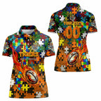 Tigers Autism Awareness Women Polo Shirt Puzzle Flames Rugby Ball