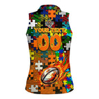 Tigers Autism Awareness Women Sleeveless Polo Shirt Puzzle Flames Rugby Ball