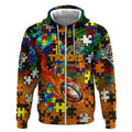 Tigers Autism Awareness Zip Hoodie Puzzle Flames Rugby Ball