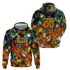 Tigers Autism Awareness Zip Hoodie Puzzle Flames Rugby Ball