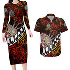 Personalised Fern Maori Darts Couples Matching Long Sleeve Bodycon Dress and Hawaiian Shirt New Zealand Darts
