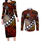 Personalised Fern Maori Darts Couples Matching Long Sleeve Bodycon Dress and Long Sleeve Button Shirt New Zealand Darts