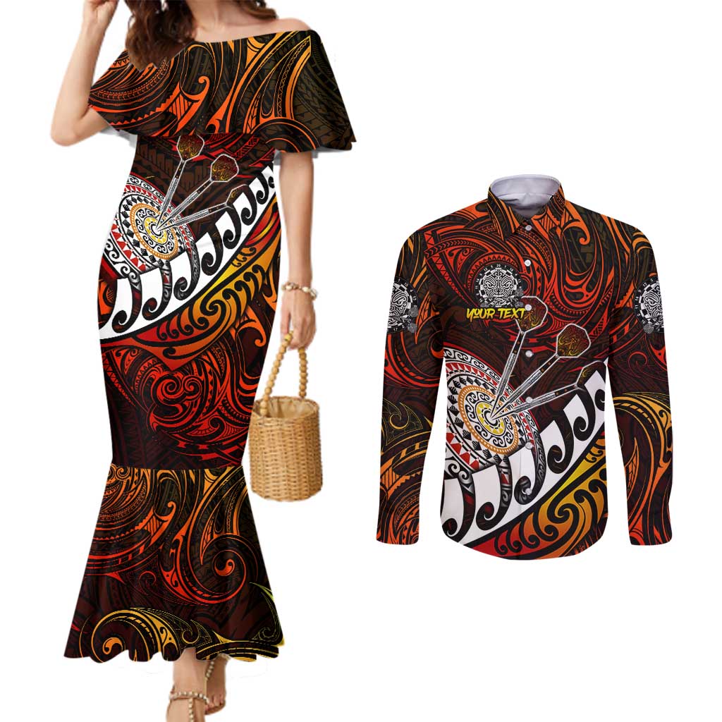Personalised Fern Maori Darts Couples Matching Mermaid Dress and Long Sleeve Button Shirt New Zealand Darts