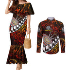 Personalised Fern Maori Darts Couples Matching Mermaid Dress and Long Sleeve Button Shirt New Zealand Darts