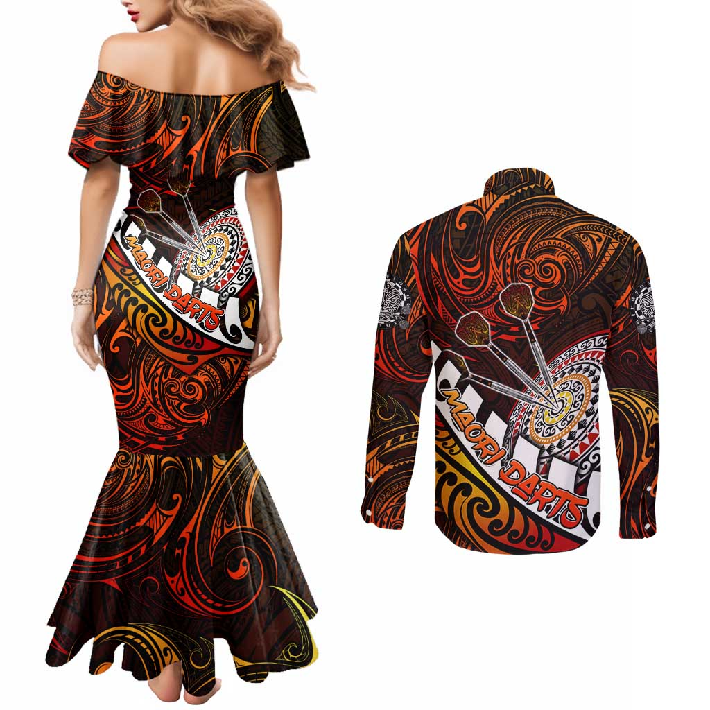 Personalised Fern Maori Darts Couples Matching Mermaid Dress and Long Sleeve Button Shirt New Zealand Darts