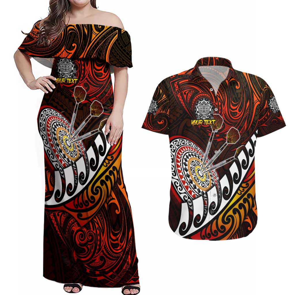 Personalised Fern Maori Darts Couples Matching Off Shoulder Maxi Dress and Hawaiian Shirt New Zealand Darts