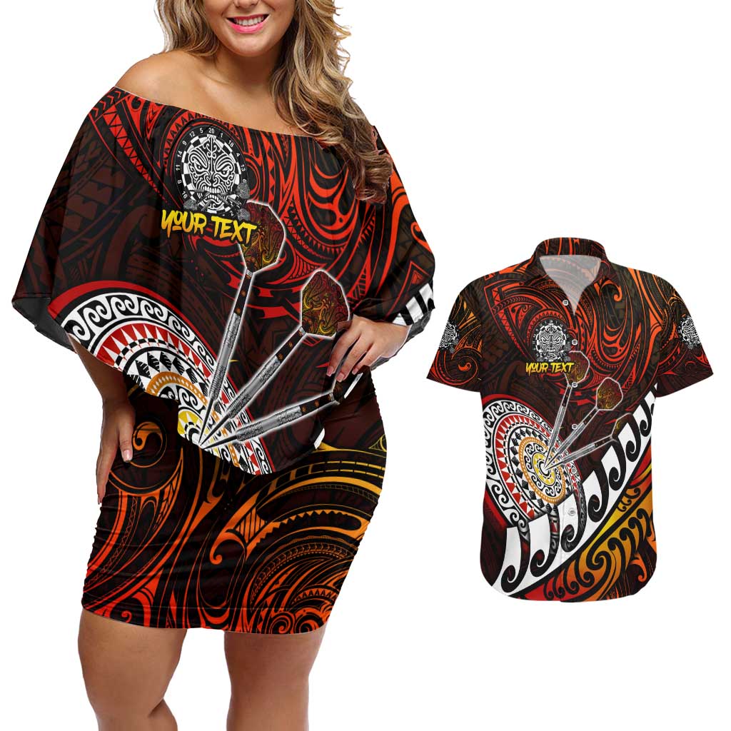 Personalised Fern Maori Darts Couples Matching Off Shoulder Short Dress and Hawaiian Shirt New Zealand Darts