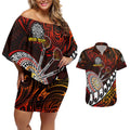 Personalised Fern Maori Darts Couples Matching Off Shoulder Short Dress and Hawaiian Shirt New Zealand Darts
