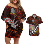 Personalised Fern Maori Darts Couples Matching Off Shoulder Short Dress and Hawaiian Shirt New Zealand Darts