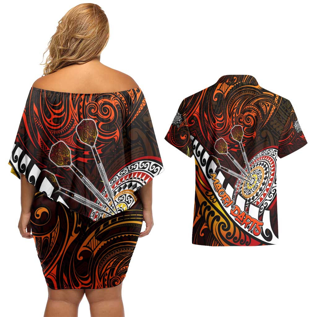 Personalised Fern Maori Darts Couples Matching Off Shoulder Short Dress and Hawaiian Shirt New Zealand Darts
