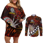 Personalised Fern Maori Darts Couples Matching Off Shoulder Short Dress and Long Sleeve Button Shirt New Zealand Darts