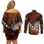 Personalised Fern Maori Darts Couples Matching Off Shoulder Short Dress and Long Sleeve Button Shirt New Zealand Darts