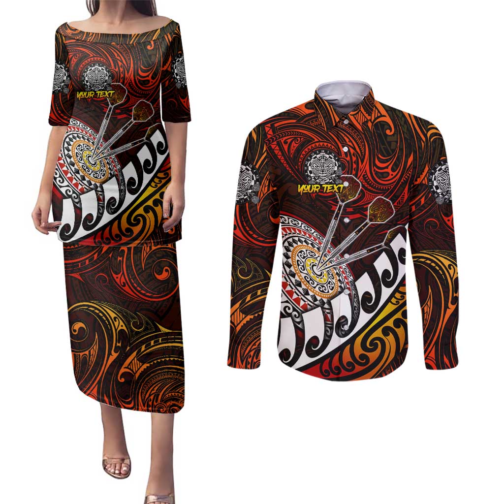 Personalised Fern Maori Darts Couples Matching Puletasi and Long Sleeve Button Shirt New Zealand Darts