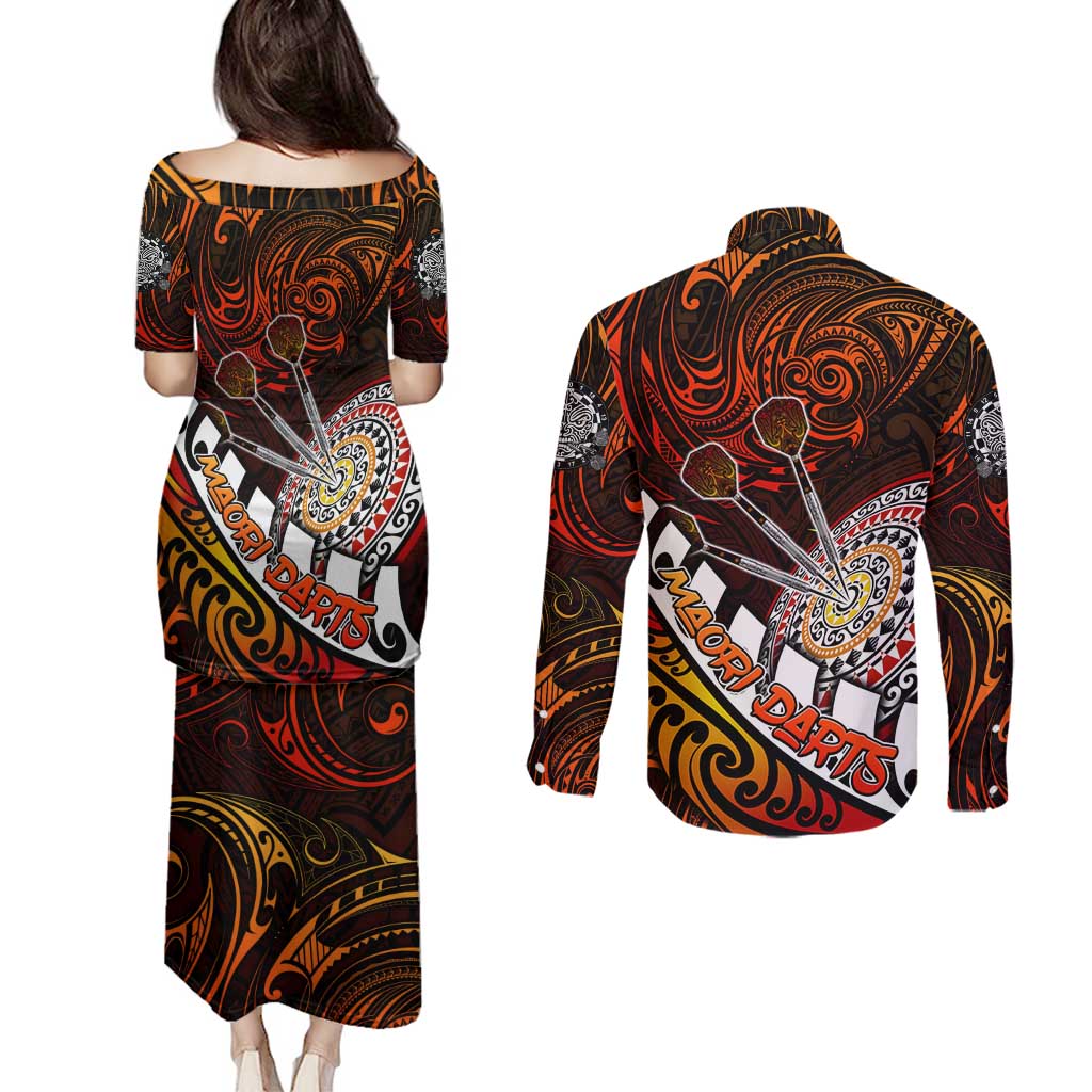 Personalised Fern Maori Darts Couples Matching Puletasi and Long Sleeve Button Shirt New Zealand Darts