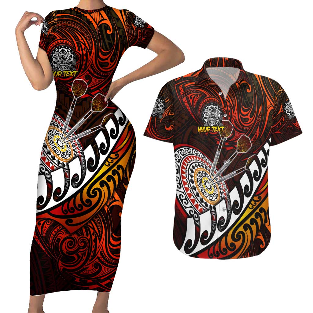 Personalised Fern Maori Darts Couples Matching Short Sleeve Bodycon Dress and Hawaiian Shirt New Zealand Darts