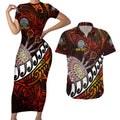 Personalised Fern Maori Darts Couples Matching Short Sleeve Bodycon Dress and Hawaiian Shirt New Zealand Darts