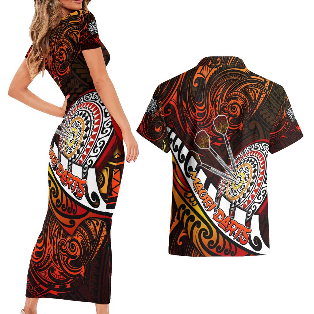 Personalised Fern Maori Darts Couples Matching Short Sleeve Bodycon Dress and Hawaiian Shirt New Zealand Darts