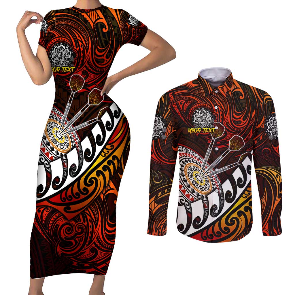 Personalised Fern Maori Darts Couples Matching Short Sleeve Bodycon Dress and Long Sleeve Button Shirt New Zealand Darts