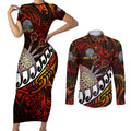 Personalised Fern Maori Darts Couples Matching Short Sleeve Bodycon Dress and Long Sleeve Button Shirt New Zealand Darts