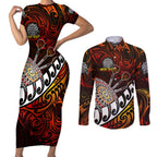 Personalised Fern Maori Darts Couples Matching Short Sleeve Bodycon Dress and Long Sleeve Button Shirt New Zealand Darts