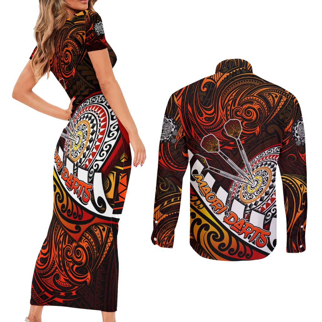 Personalised Fern Maori Darts Couples Matching Short Sleeve Bodycon Dress and Long Sleeve Button Shirt New Zealand Darts