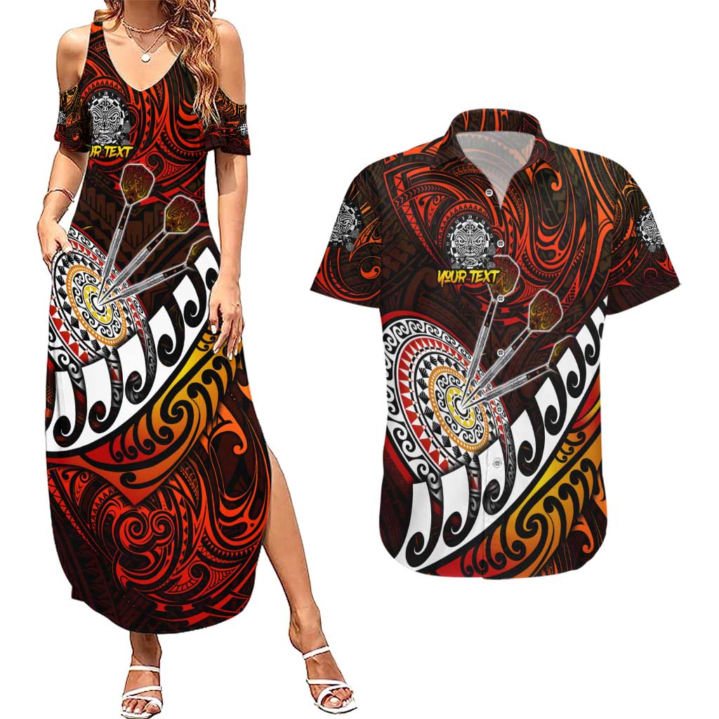 Personalised Fern Maori Darts Couples Matching Summer Maxi Dress and Hawaiian Shirt New Zealand Darts
