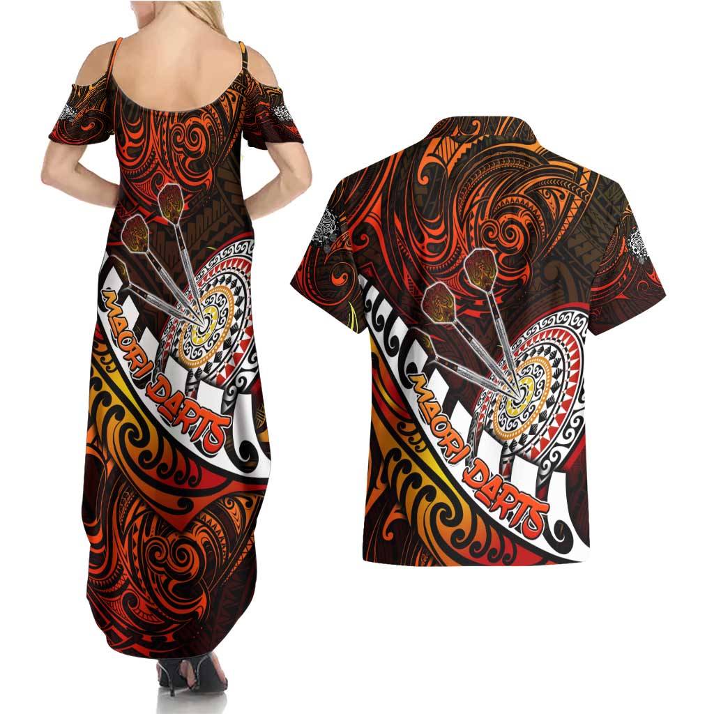 Personalised Fern Maori Darts Couples Matching Summer Maxi Dress and Hawaiian Shirt New Zealand Darts