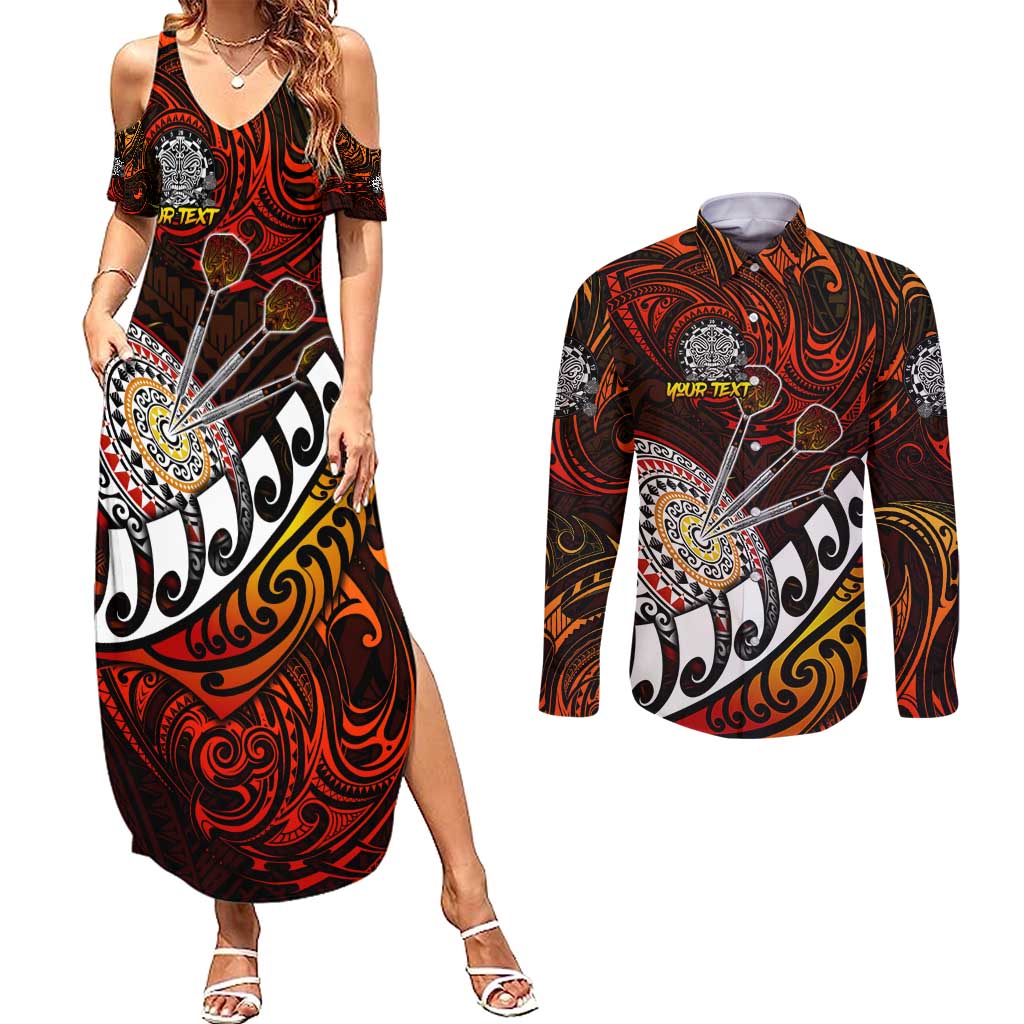 Personalised Fern Maori Darts Couples Matching Summer Maxi Dress and Long Sleeve Button Shirt New Zealand Darts