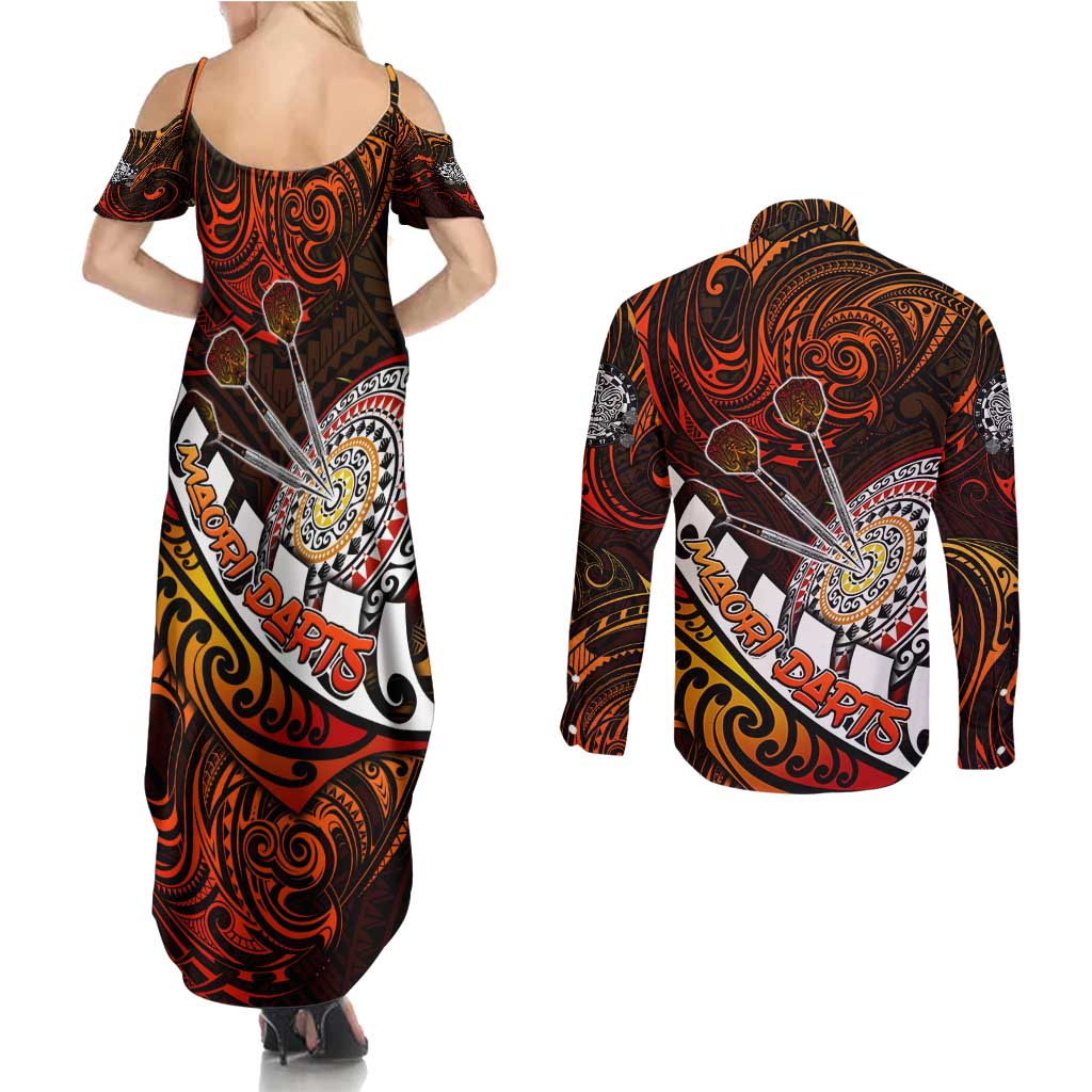 Personalised Fern Maori Darts Couples Matching Summer Maxi Dress and Long Sleeve Button Shirt New Zealand Darts