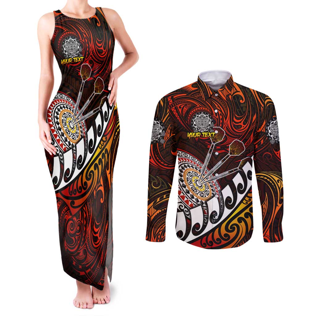 Personalised Fern Maori Darts Couples Matching Tank Maxi Dress and Long Sleeve Button Shirt New Zealand Darts